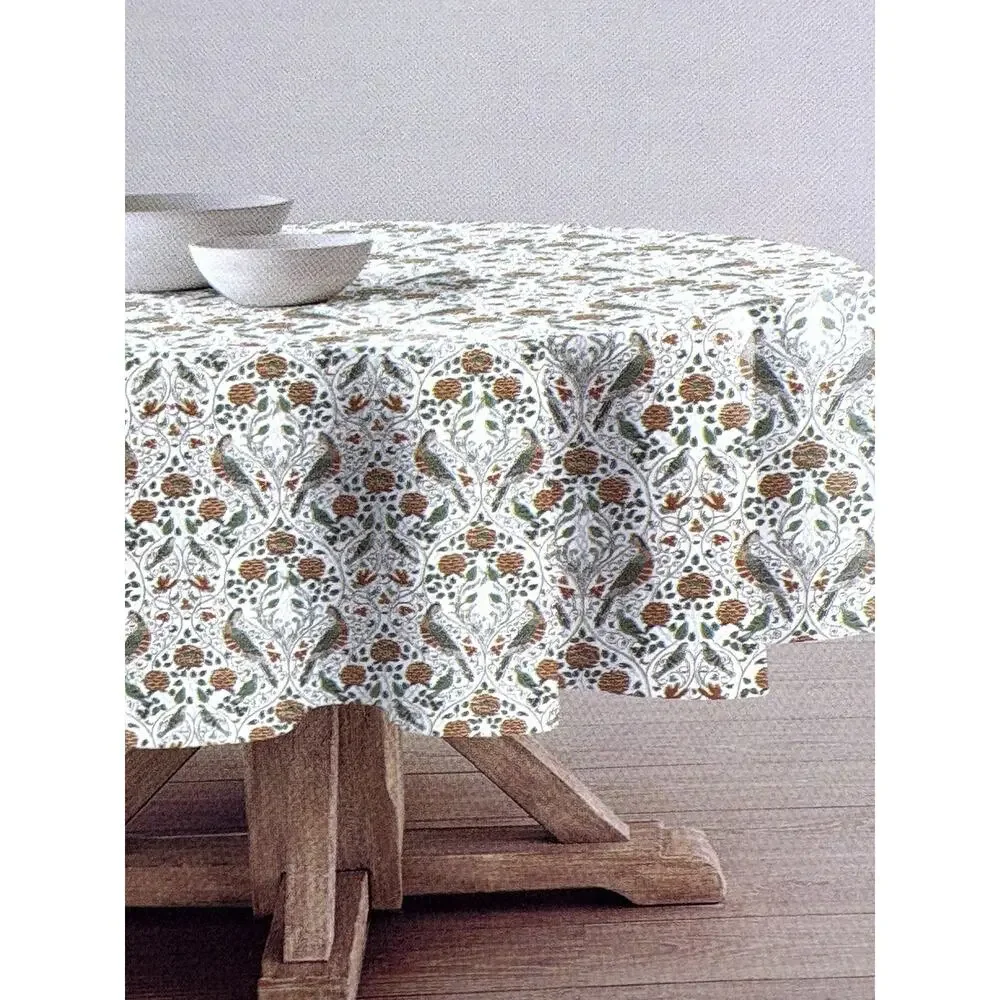 William Morris & Co Seasons by May Round Tablecloth 70” In. Birds Fall Colors